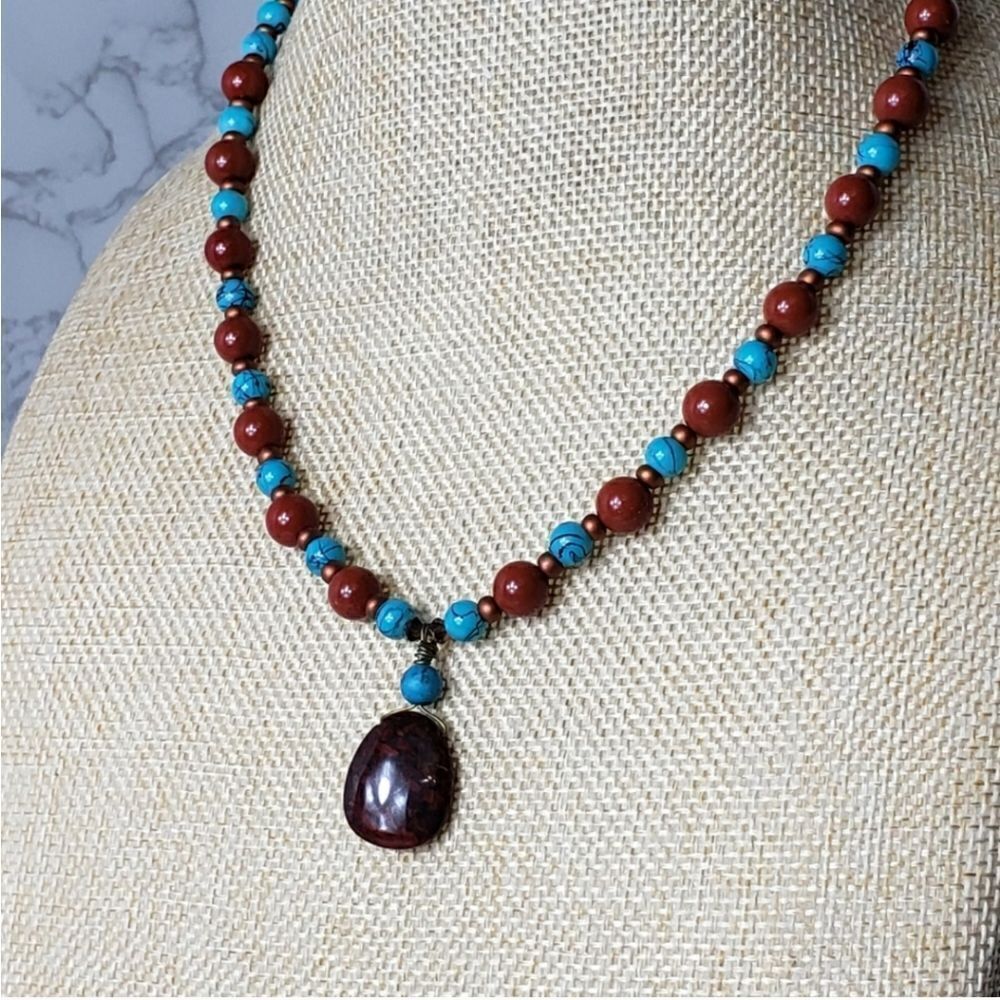 ARTISAN Southwest Jasper & Glass Beaded Necklace - Picture 2 of 7